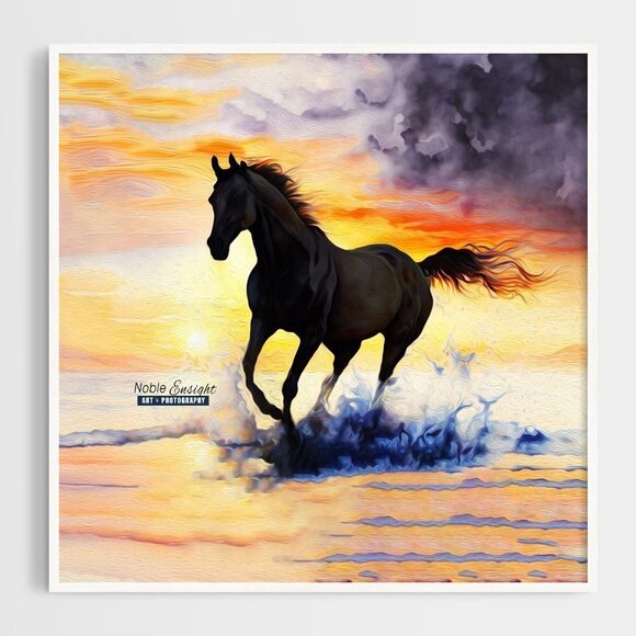 8x10 Horse Galloping On‎ The Beach Sunset Watercolor Oil Painting Print - Picture 3 of 6